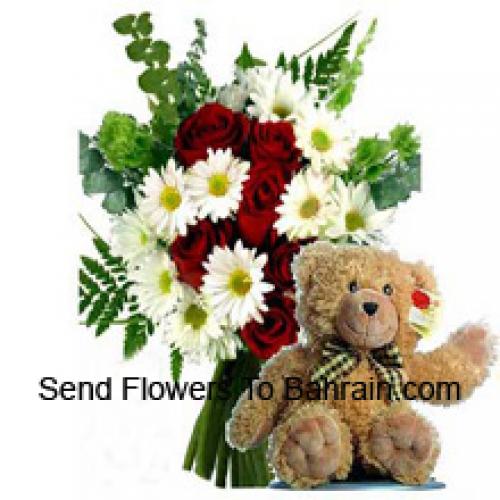 Roses and Gerberas with 12 Inch Teddy