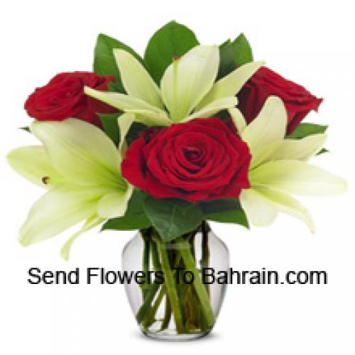 Beautiful Red Roses and White Lilies