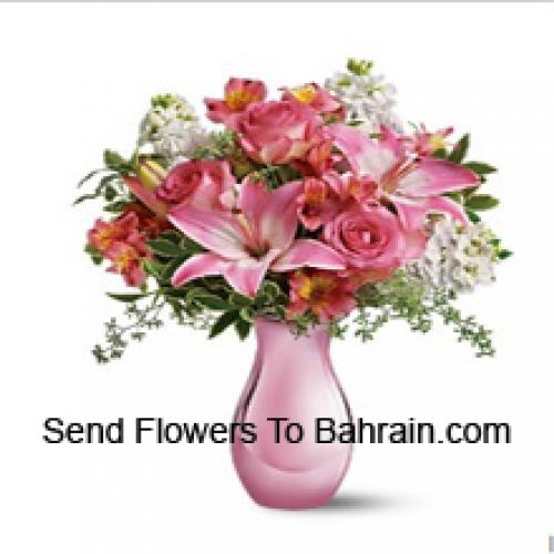 Cute Pink Roses and Lilies with Assorted Flowers