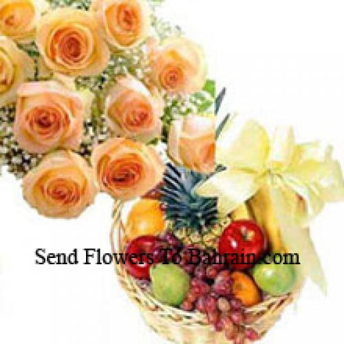 12 Orange Roses with 3 Kg Fruits