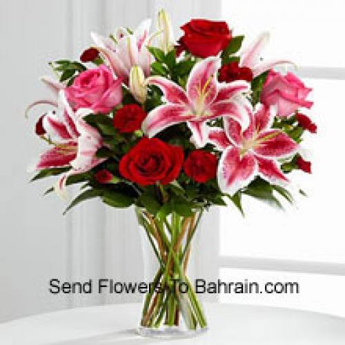 Roses with Pink Lilies in Vase