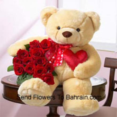 12 Cute Roses with 24 Inch Teddy